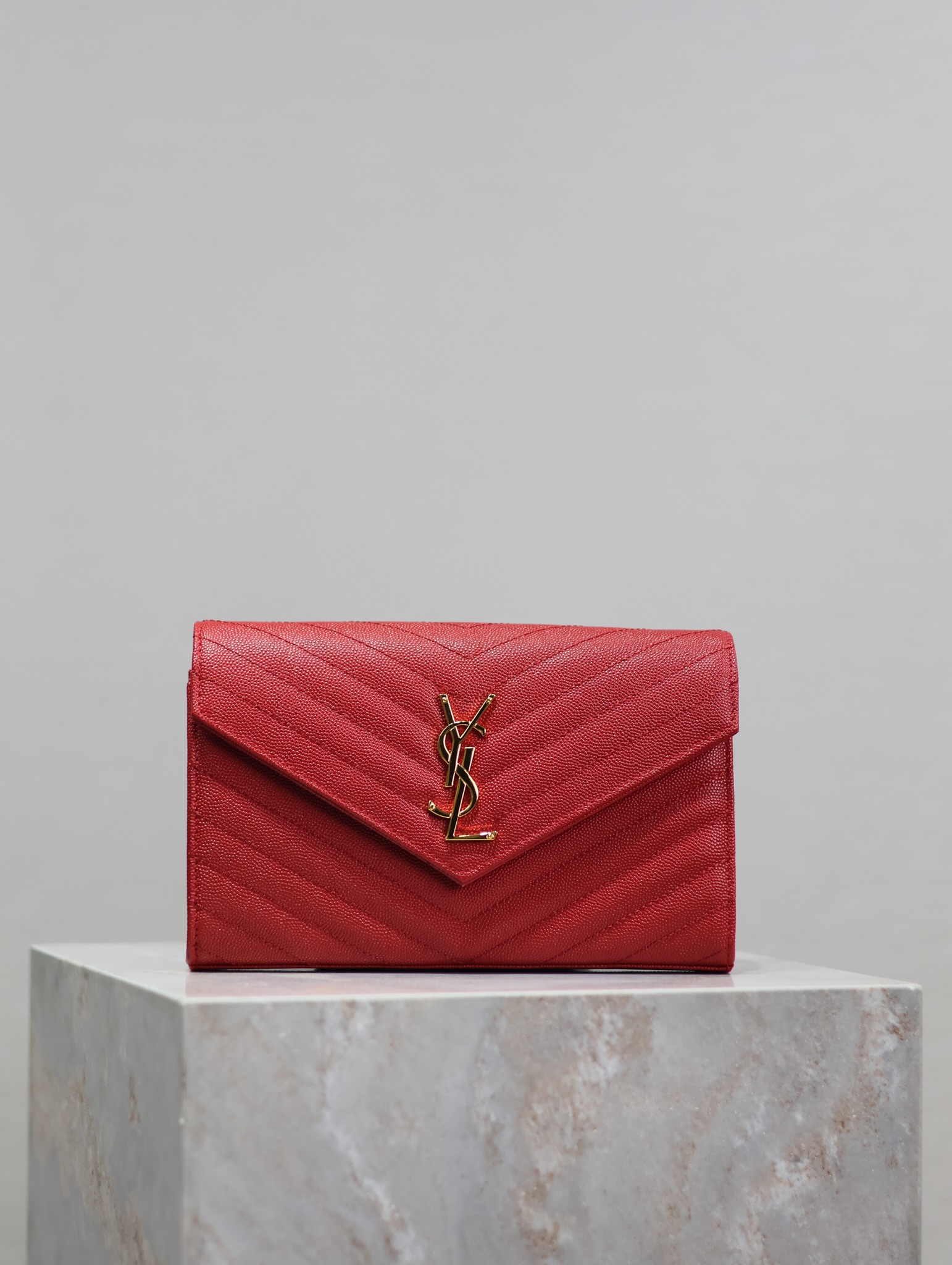 Ysl MONOGRAM Envelope Bag 377828 Red Gold Buckle Caviar